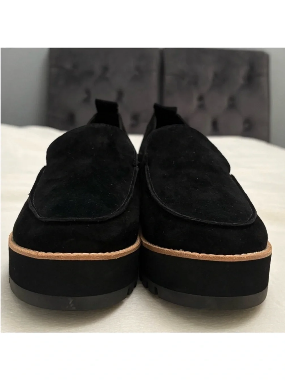 Eileen Fisher Ells Black Suede Platform Loafers - Women's Slip-On Comfort Sz 8.5